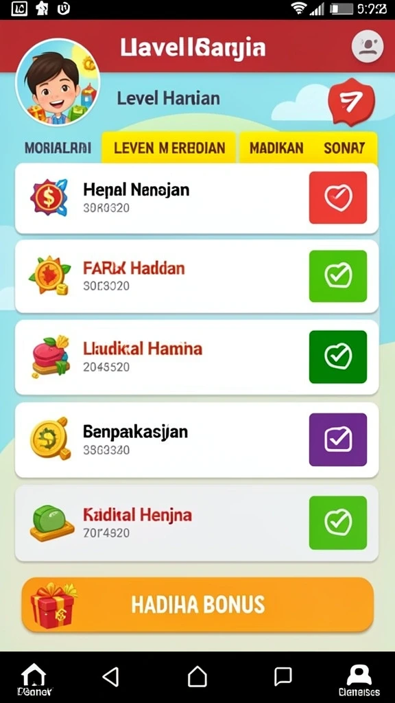 Menu pengaturan dengan berbagai opsi kostum.